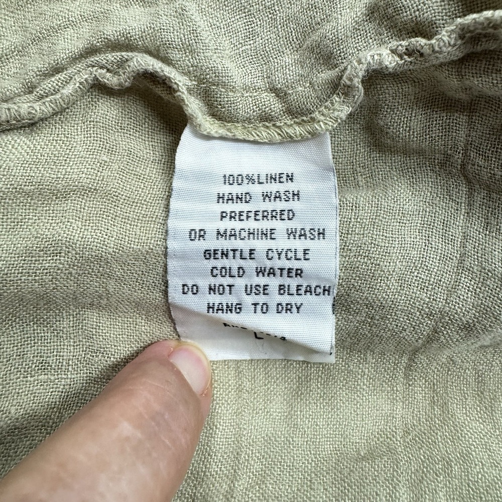 Luna Luz 100% Linen Gauze Dress Sz L Green Lagenlook Pockets‎ Boho Art Artsy - Picture 9 of 11